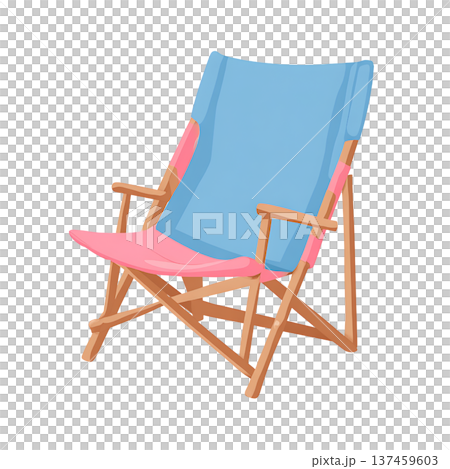 Blue and pink folding beach chair with wooden frame 137459603