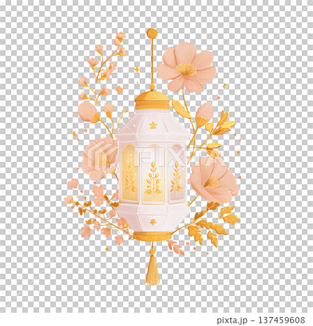 Ornate lantern flower floral gold pink decorative illustration Ornate lantern flower floral gold pink decorative illustration 137459608