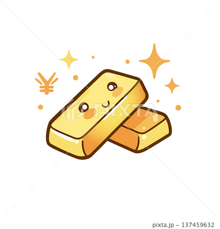 Gold bar with smiling face and sparkles 137459632