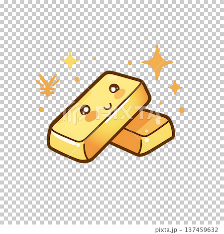 Gold bar with smiling face and sparkles Gold bar with smiling face and sparkles 137459632