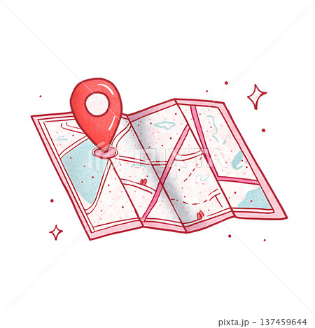 Map pin on folded map showing route and emotion 137459644
