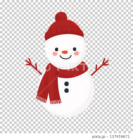 Snowman red hat scarf smiling cheerful face Snowman red hat scarf smiling cheerful face 137459671