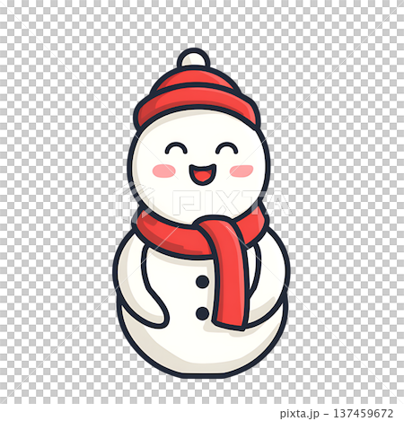 Happy snowman with red scarf and hat, cheerful winter character 137459672