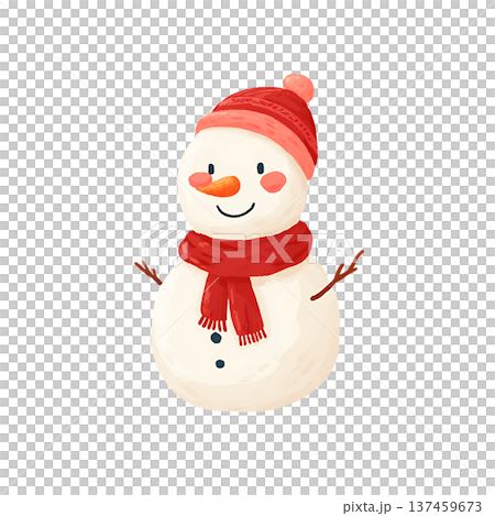 Snowman red scarf hat smiling rosy cheek winter illustration Snowman red scarf hat smiling rosy cheek winter illustration 137459673