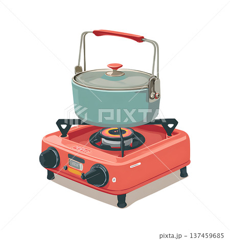 Portable camping stove with pot and warm mood 137459685