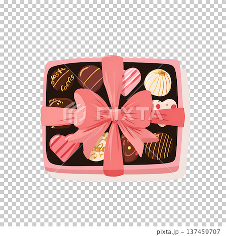 Pink ribbon chocolate box with assorted truffle heart sweets 137459707