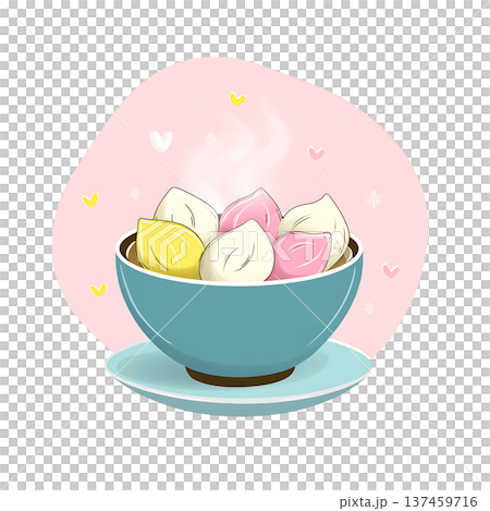 Colorful steamed dumpling bowl with heart decoration joyful 137459716