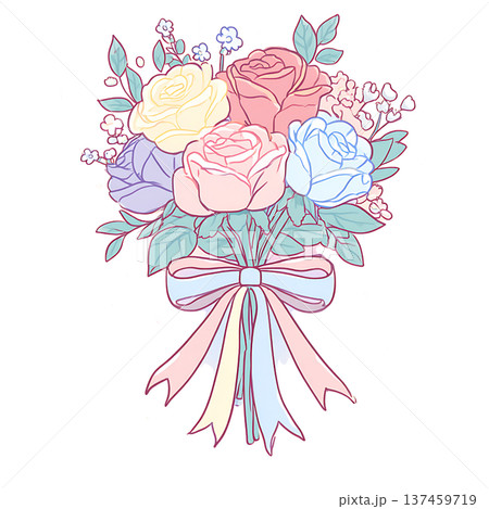 Pastel rose bouquet with ribbon, gentle romantic mood Pastel rose bouquet with ribbon, gentle romantic mood 137459719
