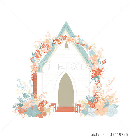 Rustic floral chapel arch with pastel flowers and foliage 137459736