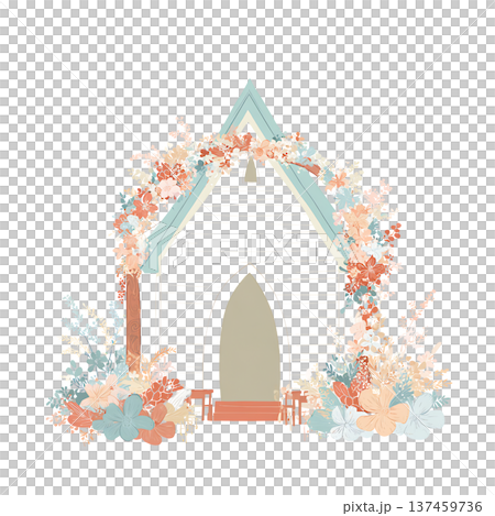 Rustic floral chapel arch with pastel flowers and foliage 137459736