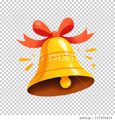 Golden bell with red ribbon and festive sparkles 137459814