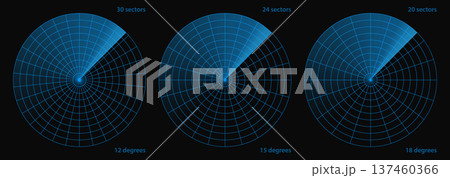 Military sonar in screen radar technology vector. Scan target bg for ship blue hud. Submarine compass data on army navy map signal. System sea search with light sound wave and boat naval defense 137460366