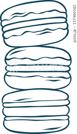 A stack of macarons, simple vector icon in doodle and sketch style with Mediterranean blue lines. Hand-drawn French pastry tower for patisserie menus or dessert branding A stack of macarons, simple vector icon in doodle and sketch style with Mediterranean blue lines. Hand-drawn French pastry tower for patisserie menus or dessert branding 137460382