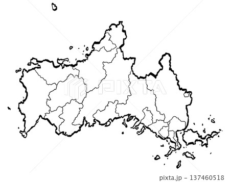 山口県地図・市町村区分のイラスト （筆タッチ） シンプル 137460518