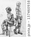hand-drawn two naked male models on podium 137460938