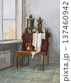 hand-painted still-life with table and window 137460942