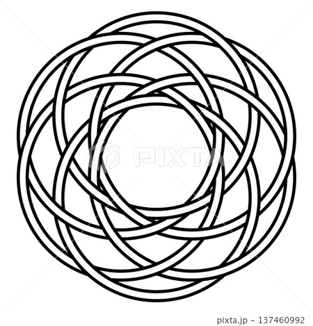Complex braided ring lattice forming radial symmetry decorative geometric mandala Complex braided ring lattice forming radial symmetry decorative geometric mandala 137460992