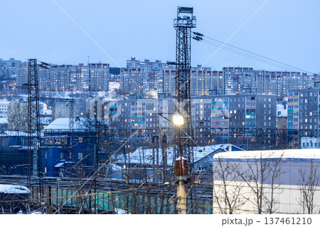 apartment houses in Murmansk in blue winter dusk apartment houses in Murmansk in blue winter dusk 137461210