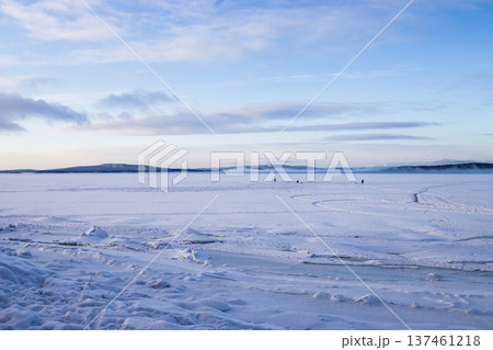 view of frozen sea shore in Kandalaksha in winter view of frozen sea shore in Kandalaksha in winter 137461218