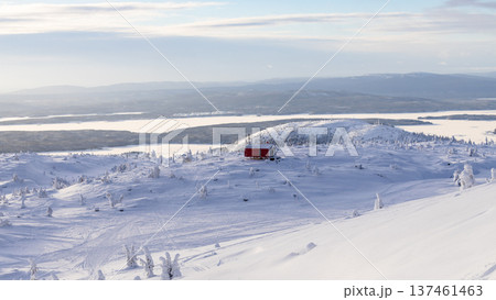 aerial view of snowy hill with mobile house balok aerial view of snowy hill with mobile house balok 137461463