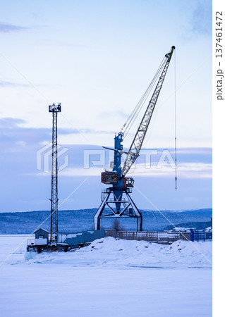 port crane on coast of White Sea in Kandalaksha 137461472