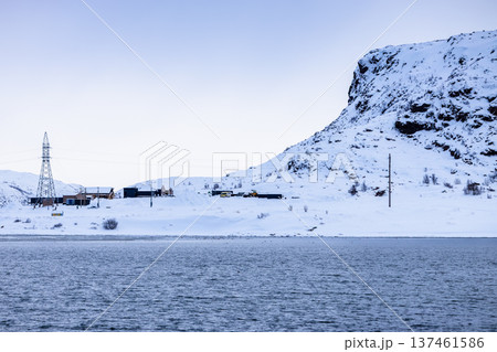 view of Teriberka village from Sea in winter 137461586