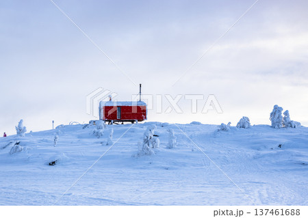 balok insulated trailer on sleds in blue twilight 137461688