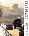 cars on road in Murmansk city on sunny winter day 137461711