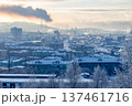 snowy Murmansk cityscape on cloudy winter evening 137461716