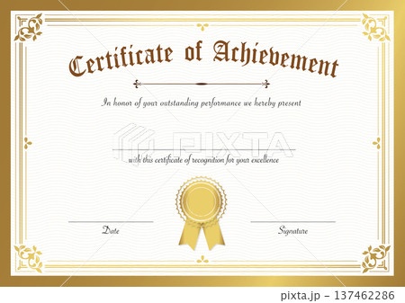Elegant Certificate of Achievement with Gold Border and Seal for Recognition and Excellence 137462286