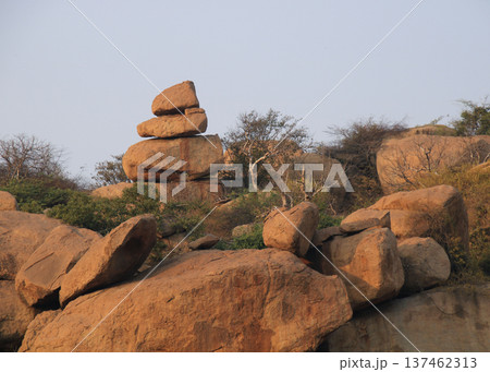 Pile of granite boulder in Basapur, Hampi, India. Pile of granite boulder in Basapur, Hampi, India. 137462313