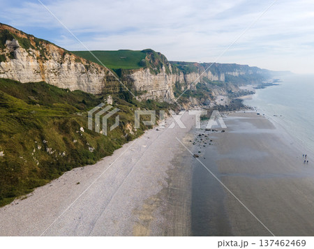 Aerial View of Saint Jouin Bruneval Beach with Waves and Cliffs Aerial View of Saint Jouin Bruneval Beach with Waves and Cliffs 137462469
