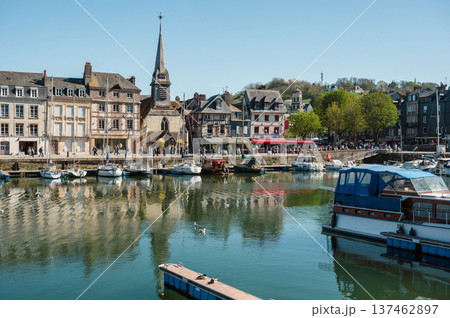 Charming street in Honfleur, Normandy, France 137462897