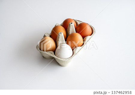 Local Farm Fresh Eggs in Paper Tray 137462958