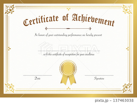 Elegant Certificate of Achievement with Gold Border and Seal for Recognition and Excellence 137463038