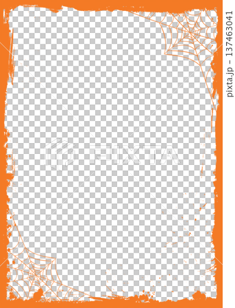 Vertical orange grunge border with spiderwebs, splatters for Halloween transparent background 137463041