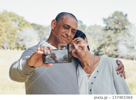 Hug, selfie or old couple in park with love, smile or support with romance, bonding or marriage together. Photograph, old man or elderly woman taking pictures in retirement with happiness together Hug, selfie or old couple in park with love, smile or support with romance, bonding or marriage together. Photograph, old man or elderly woman taking pictures in retirement with happiness together 137463368