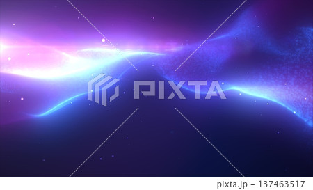 Blue energy glowing magic waves high-tech digital iridescent liquid plasma with light rays lines and energy particles. Abstract background 137463517