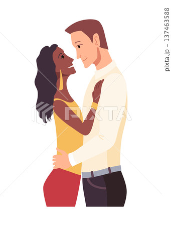 People hugging together with isolated compositions of doodle people embracing each other on blank background vector illustration 137463588