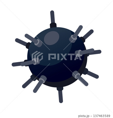 Offshore metallic buoyant device indicates marine danger and safety concerns, Seaside rusted mine silhouette symbolizes lurking maritime hazards and historical naval threats Offshore metallic buoyant device indicates marine danger and safety concerns, Seaside rusted mine silhouette symbolizes lurking maritime hazards and historical naval threats 137463589