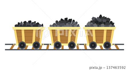 Mine coal trolley. Coal loading ship cart, underground vehicle for coals load, industrial hand transporting mining minerals cartoon vector illustration 137463592