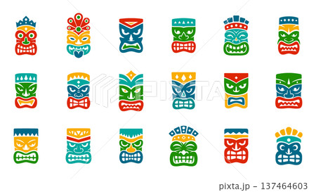 Tribal tiki masks. Polynesian style vector design for tattoos, festival art, tropical decor and cultural illustrations 137464603