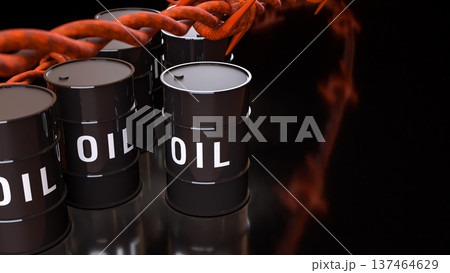 Oil Barrels With Global Energy Market Trading Data Background 3d render. 137464629