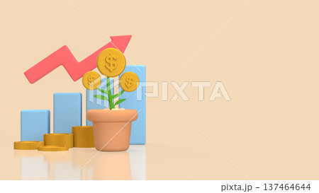Financial Growth Concept With Coin Plant And Rising Chart 3d render. 137464644