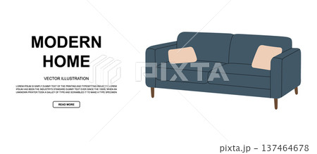 Modern vector layout with cozy sofa. Flat design furniture illustration for website, blog, or promotional materials. Modern vector layout with cozy sofa. Flat design furniture illustration for website, blog, or promotional materials. 137464678