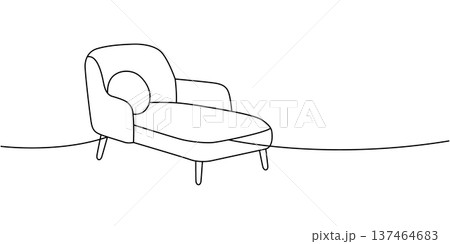 Chaise lounge with pillow in outline. Minimalist elegant furniture for interior decor illustration. 137464683