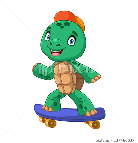 Cute turtle cartoon playing skateboard  in school outfit 137466037