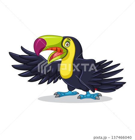 A cute of bird toucan is flapping its wings while smiling. A cute of bird toucan is flapping its wings while smiling. 137466040