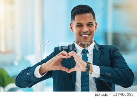 Hands, heart and portrait of business man for love, care and kindness of like emoji in office. Happy corporate worker with finger shape for thank you, trust and sign of hope, support or icon of peace Hands, heart and portrait of business man for love, care and kindness of like emoji in office. Happy corporate worker with finger shape for thank you, trust and sign of hope, support or icon of peace 137466055