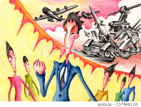 色鉛筆画 - 大衆・アジテーター・扇動・兵器 137466110
